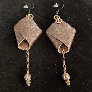 Real Leather and Bead Pierced Earrings